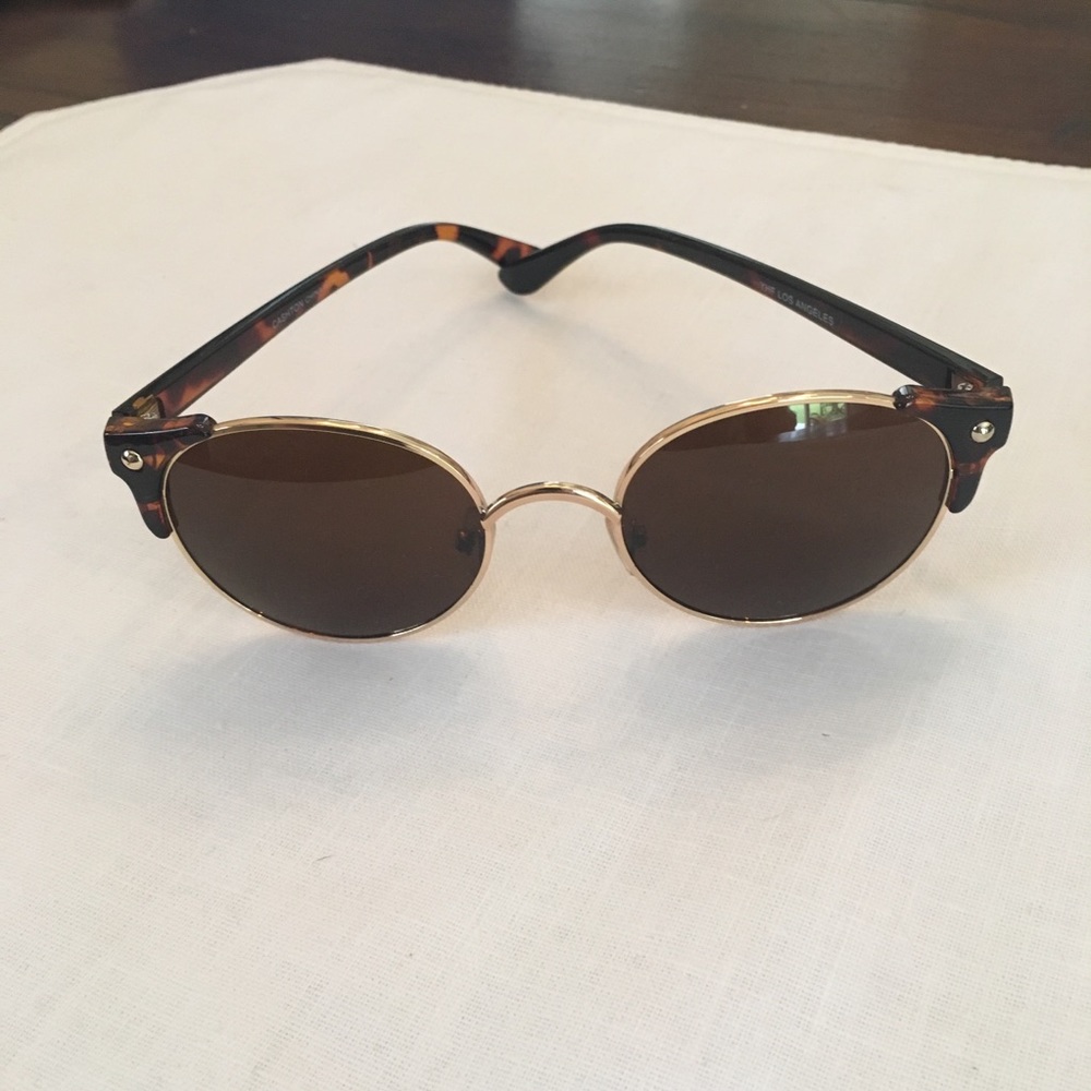 YHF L.A. GOLD & TORTOISE TRIM ROUND SUNGLASSES